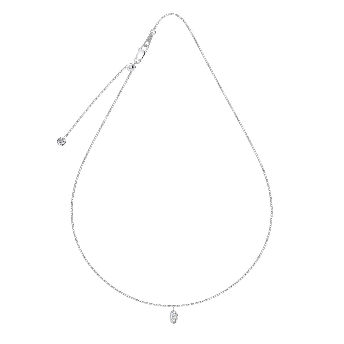 Oval Dangling Rhodium-Plated Necklace