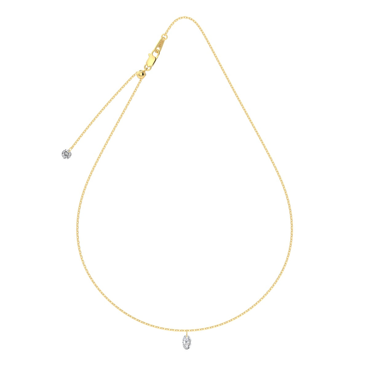 Oval Dangling Rhodium-Plated Necklace