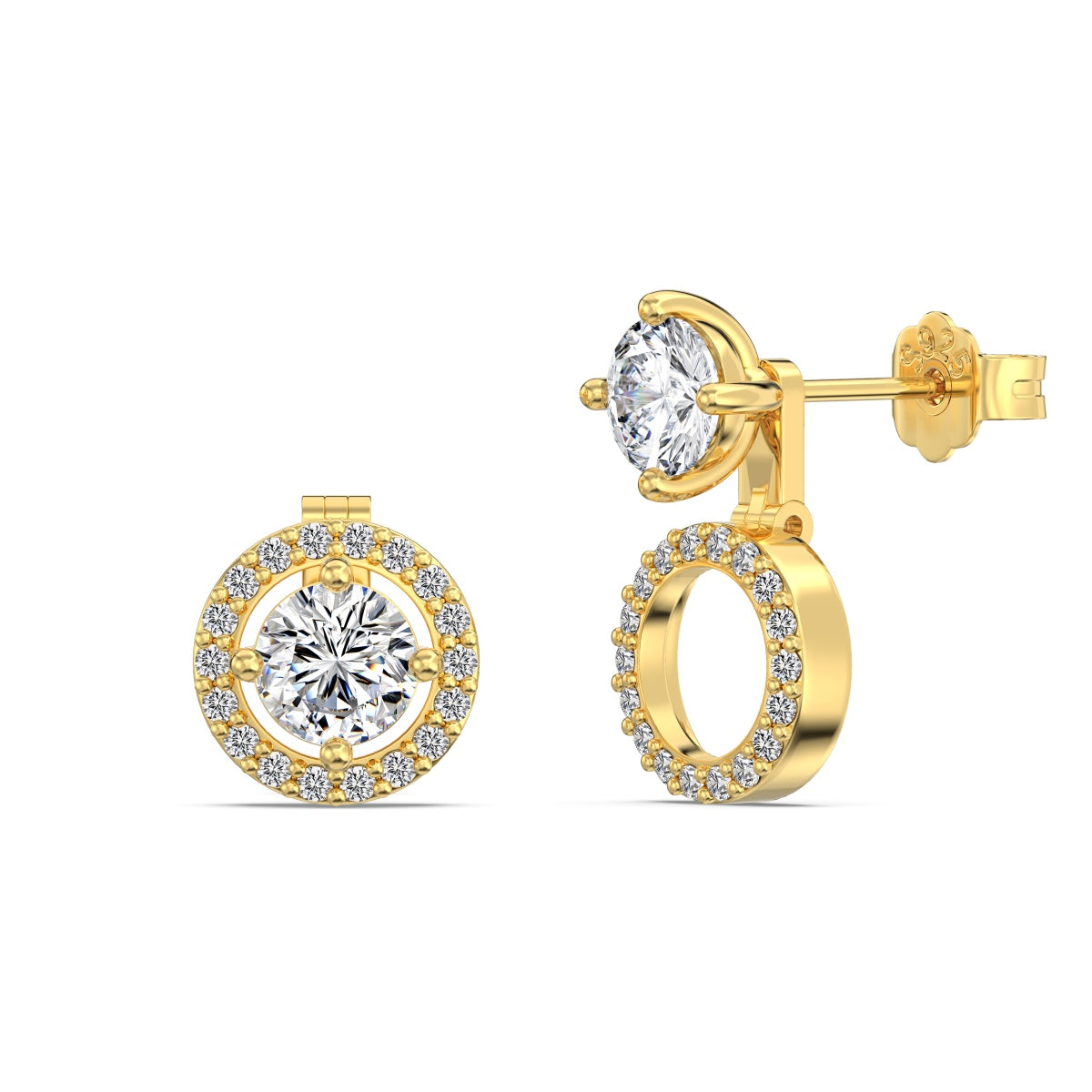 3-in-1 Round Crystal Rhodium-Plated Stud Earrings