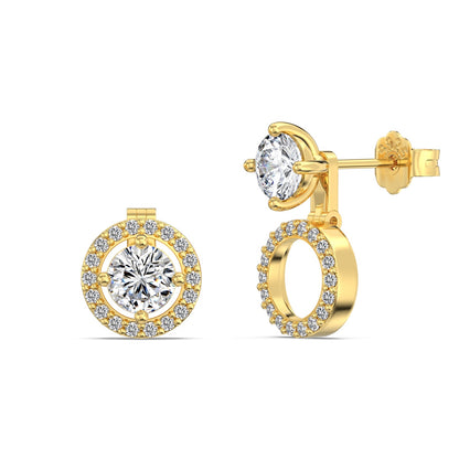 3-in-1 Round Crystal Rhodium-Plated Stud Earrings