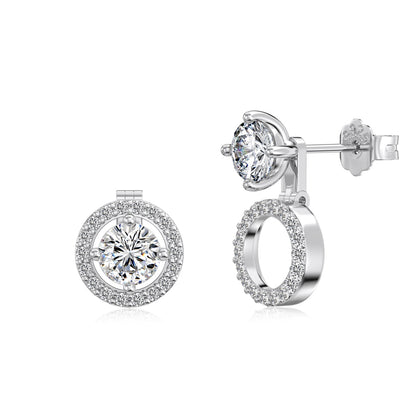 3-in-1 Round Crystal Rhodium-Plated Stud Earrings