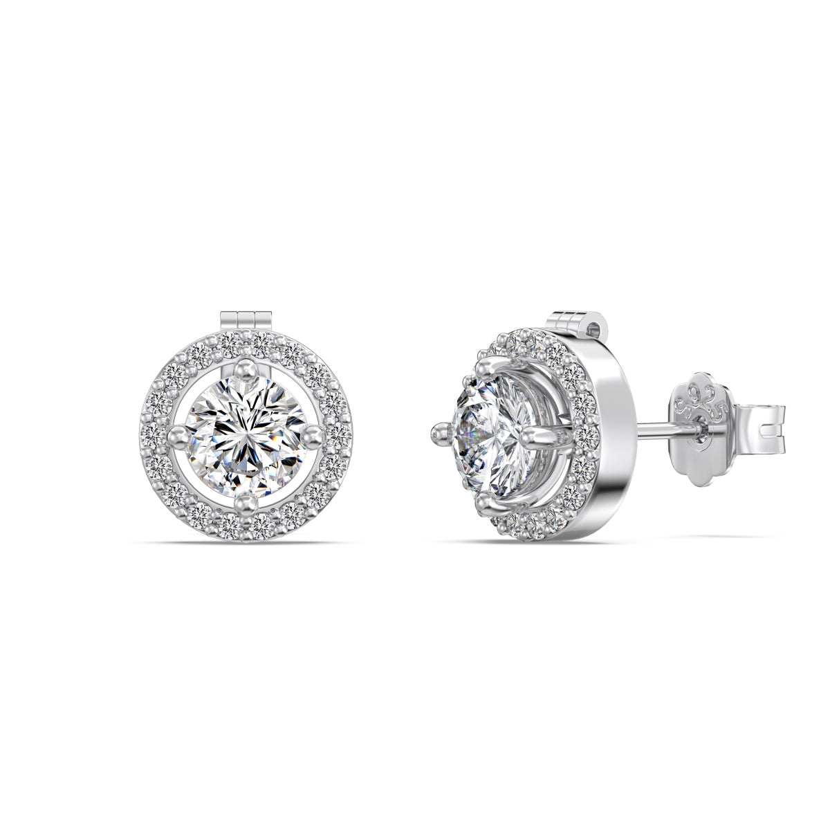 3-in-1 Round Crystal Rhodium-Plated Stud Earrings