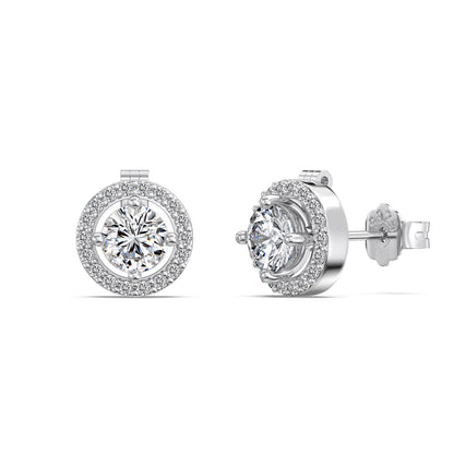 3-in-1 Round Crystal Rhodium-Plated Stud Earrings