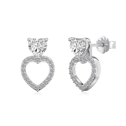3-in-1 Heart Crystal Rhodium-Plated Stud Earrings