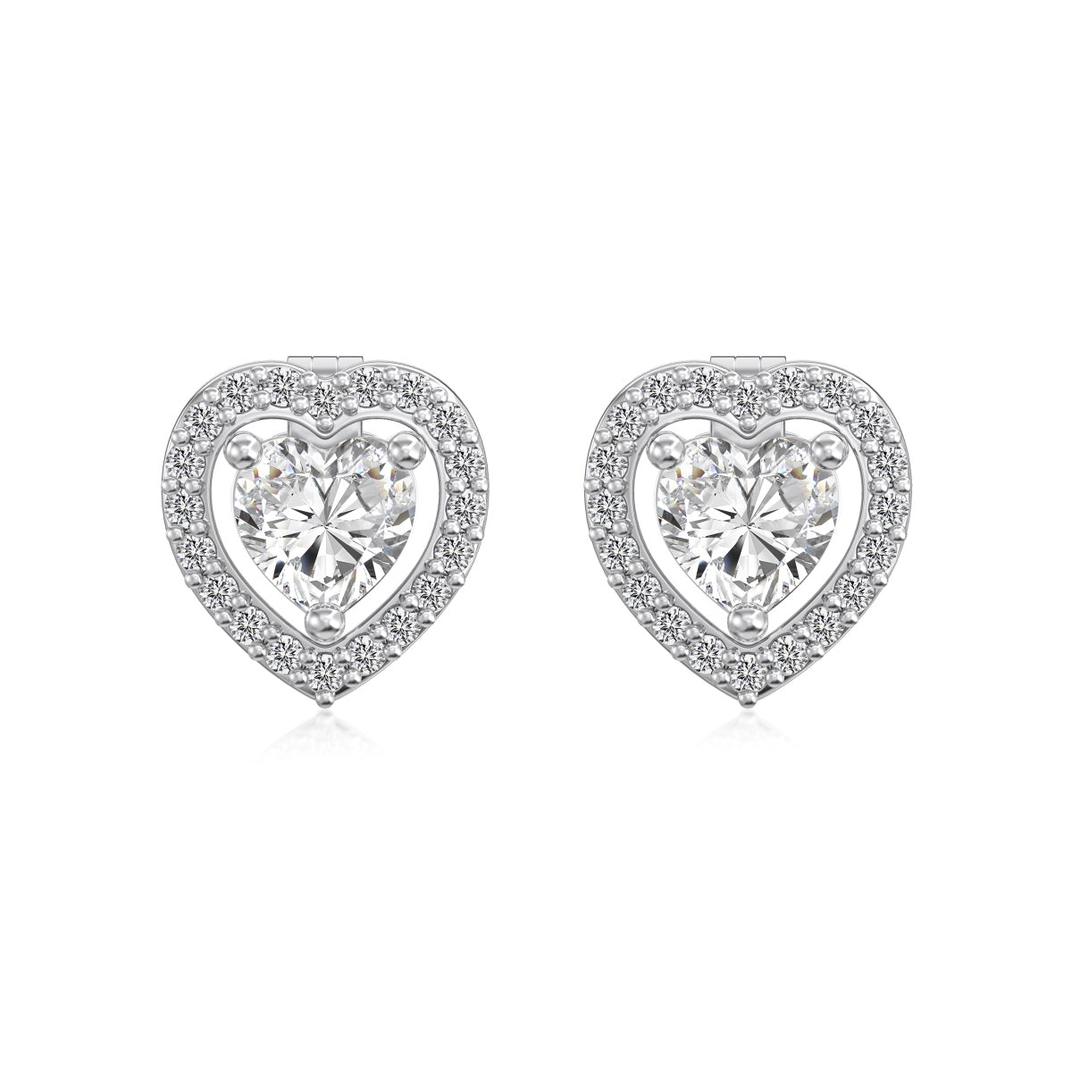 3-in-1 Heart Crystal Rhodium-Plated Stud Earrings