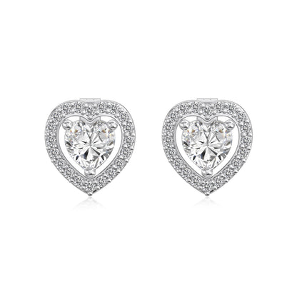 3-in-1 Heart Crystal Rhodium-Plated Stud Earrings