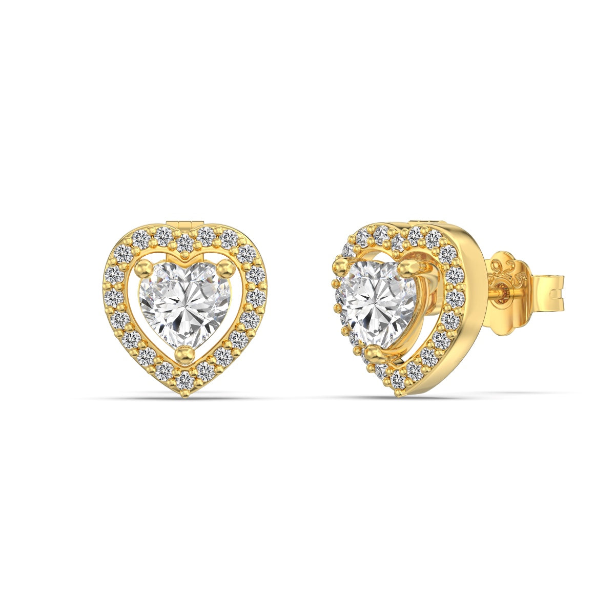 3-in-1 Heart Crystal Rhodium-Plated Stud Earrings