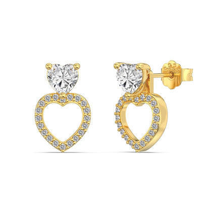 3-in-1 Heart Crystal Rhodium-Plated Stud Earrings