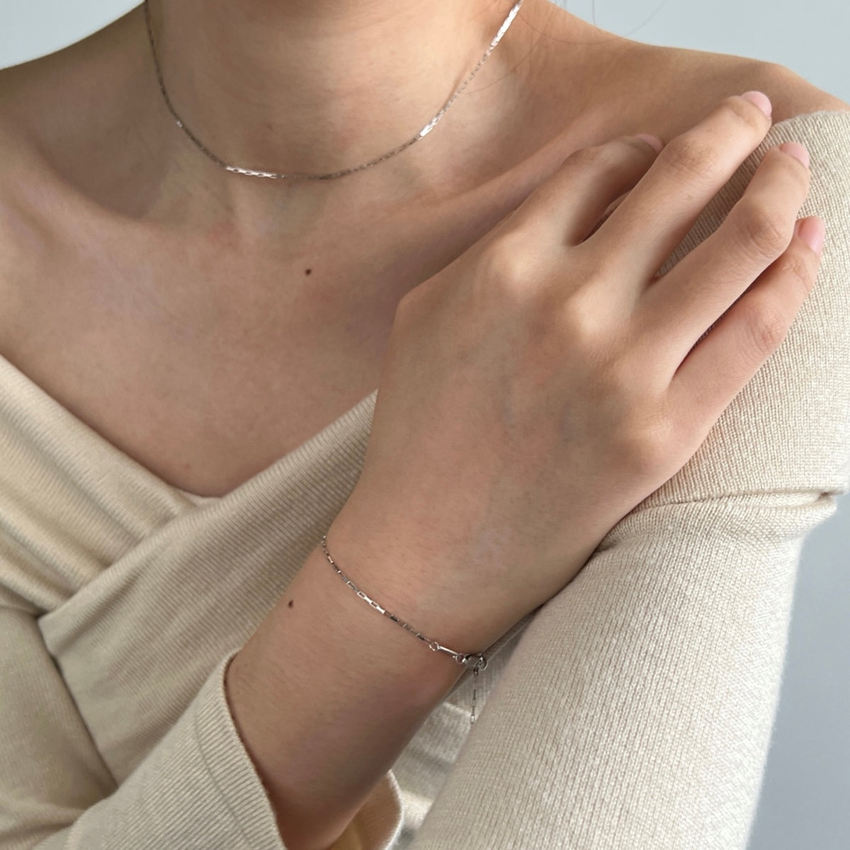 Twisted Silver Chain Rhodium-Plated Necklace