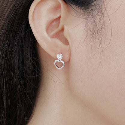 3-in-1 Heart Crystal Rhodium-Plated Stud Earrings