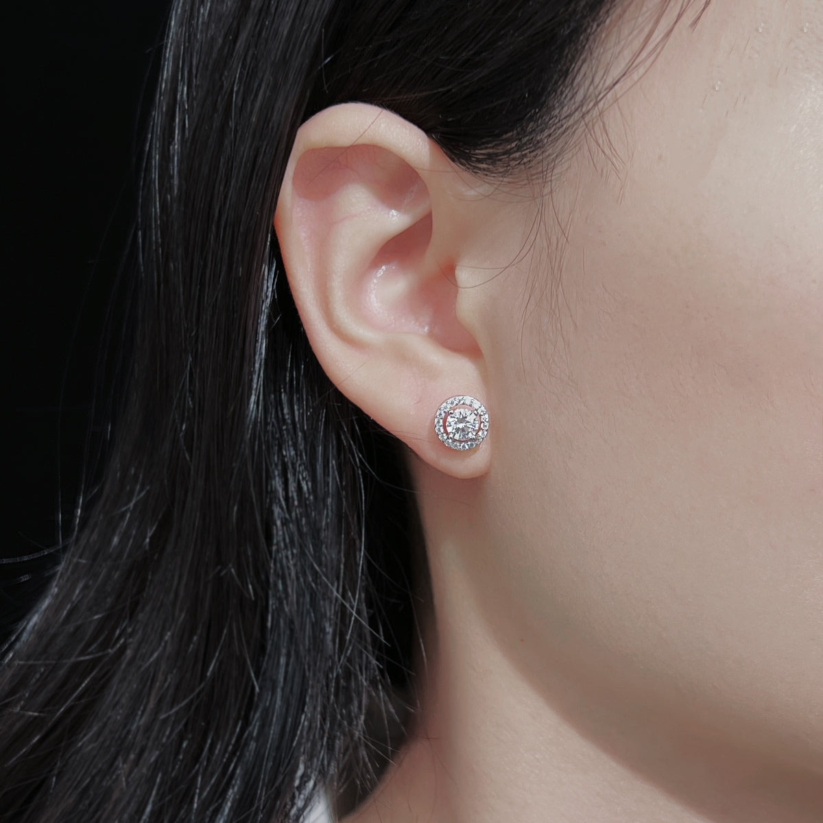 3-in-1 Round Crystal Rhodium-Plated Stud Earrings