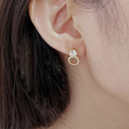 3-in-1 Round Crystal Rhodium-Plated Stud Earrings