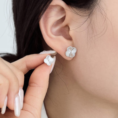 Plain Clover Electroplated Rhodium-Plated Earrings