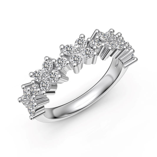 Half Flower Eternity Rhodium-Plated Ring