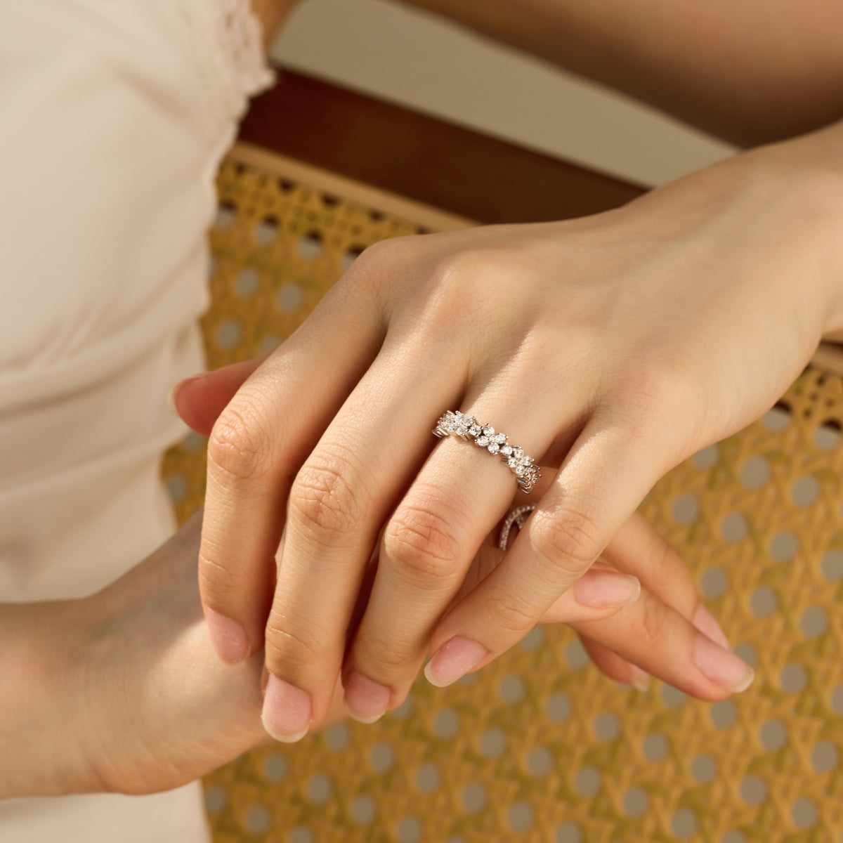 Half Flower Eternity Rhodium-Plated Ring