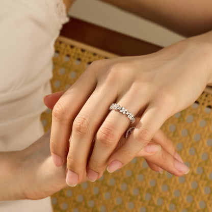 Half Flower Eternity Rhodium-Plated Ring