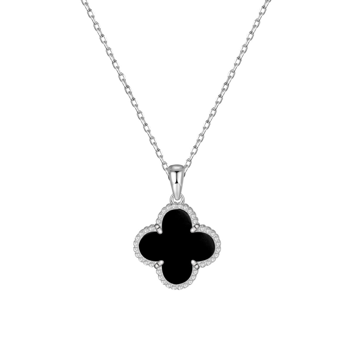 Reversible Clover Rhodium-Plated Necklace