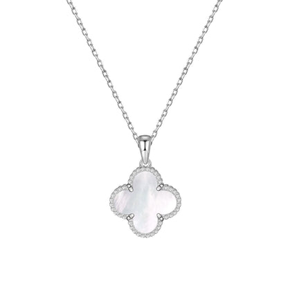 Reversible Clover Rhodium-Plated Necklace
