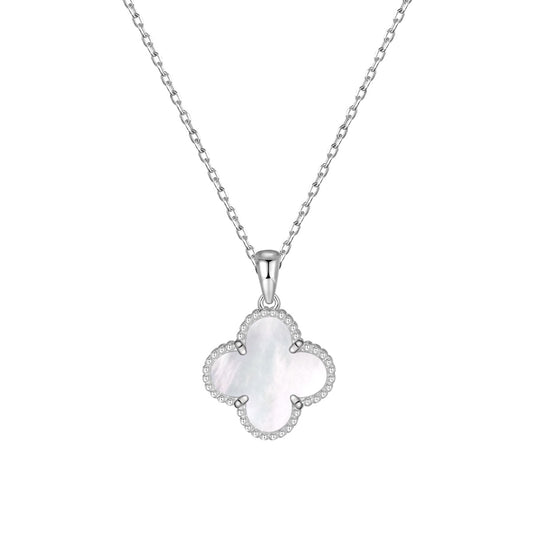 Reversible Clover Rhodium-Plated Necklace