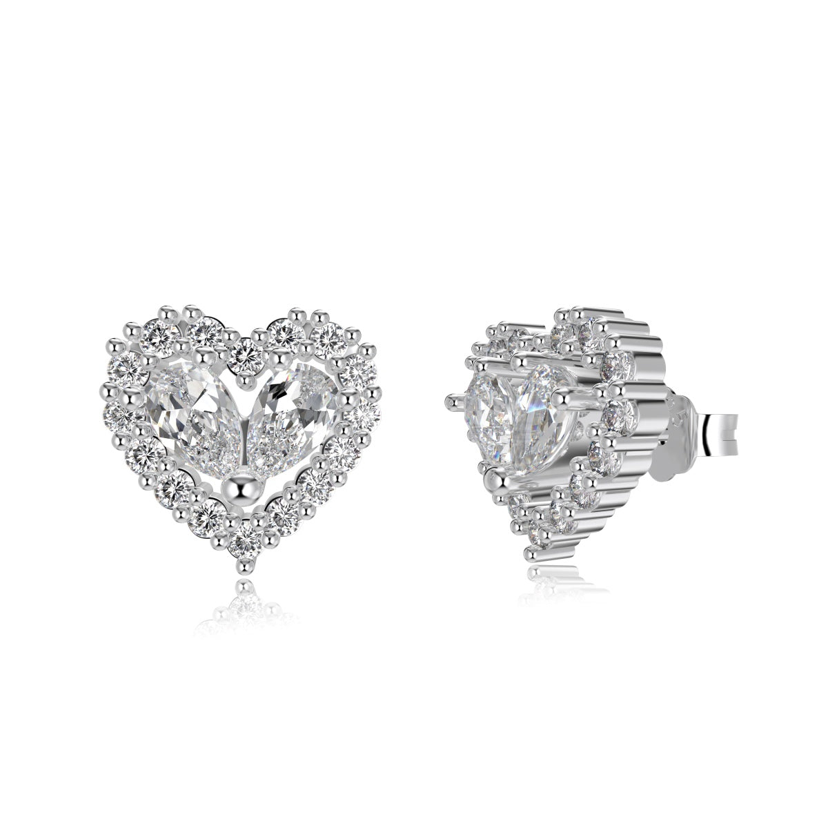 Heart Pear Crystal Rhodium-Plated Stud Earrings