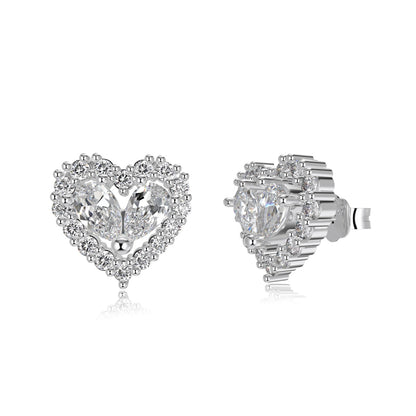 Heart Pear Crystal Rhodium-Plated Stud Earrings