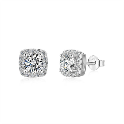 Square Crystal Rhodium-Plated Stud Earrings