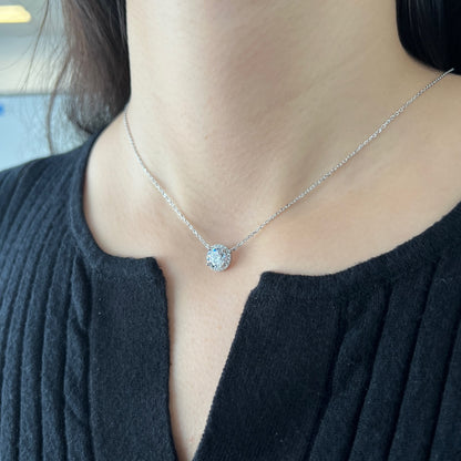 Minimalist Crystal Round Rhodium-Plated Necklace