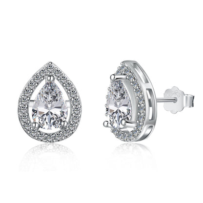 Crystal Pear Rhodium-Plated Stud Earrings