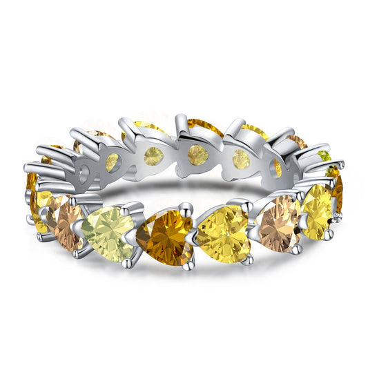 Multicolor Row of Hearts Rhodium-Plated Ring