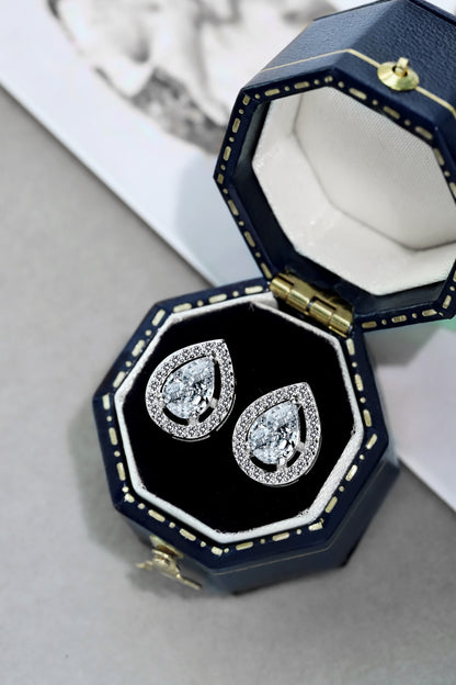 Crystal Pear Rhodium-Plated Stud Earrings