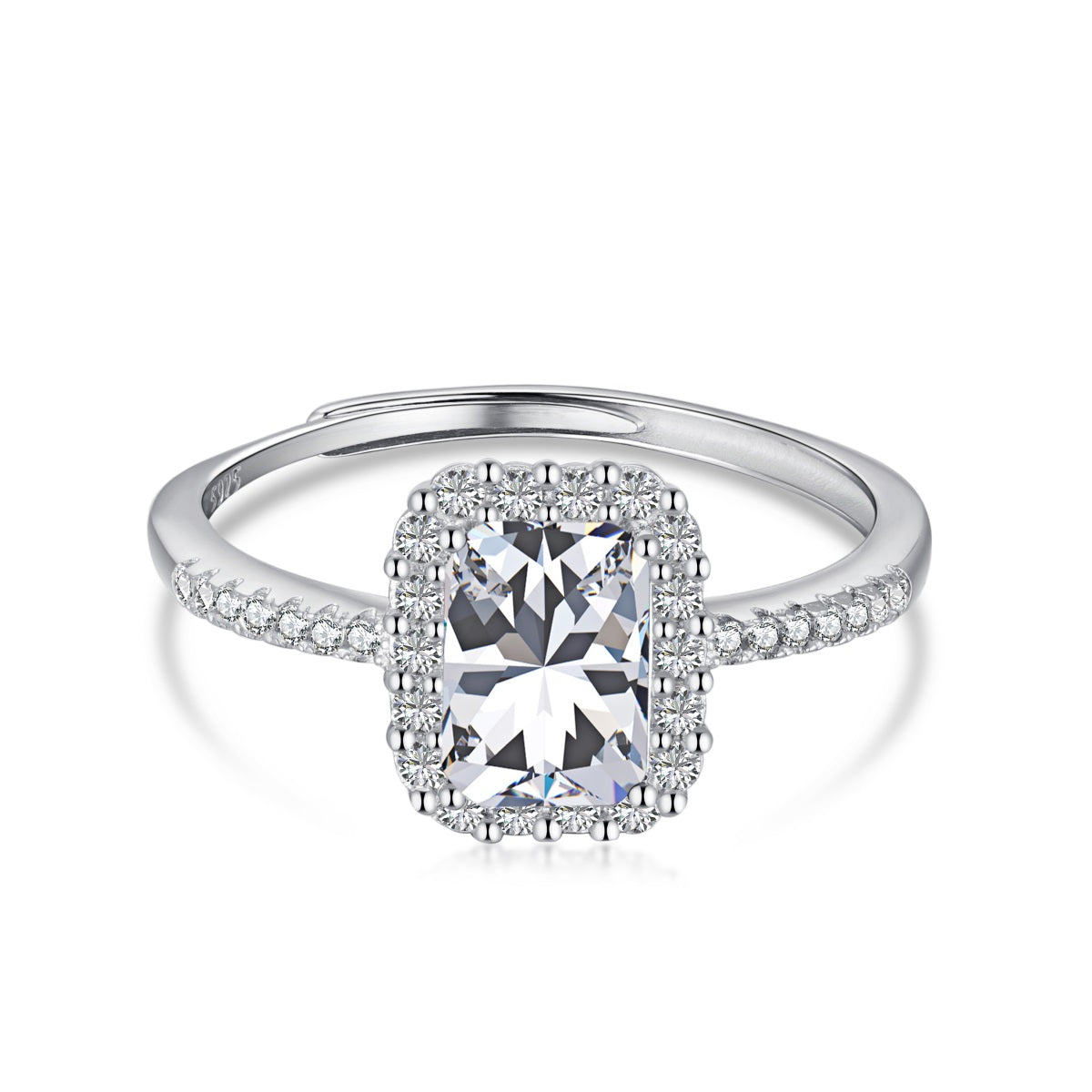 Radiant Halo Adjustable Rhodium-Plated Ring