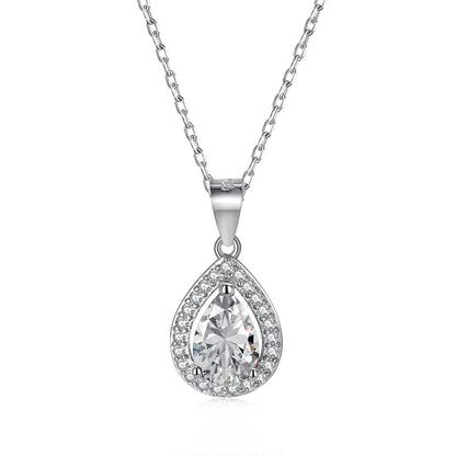 Pear Halo Crystal Rhodium-Plated Necklace