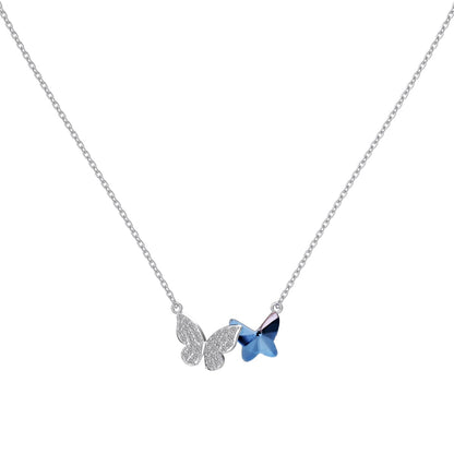 Butterfly Crystal Blue Rhodium-Plated Necklace