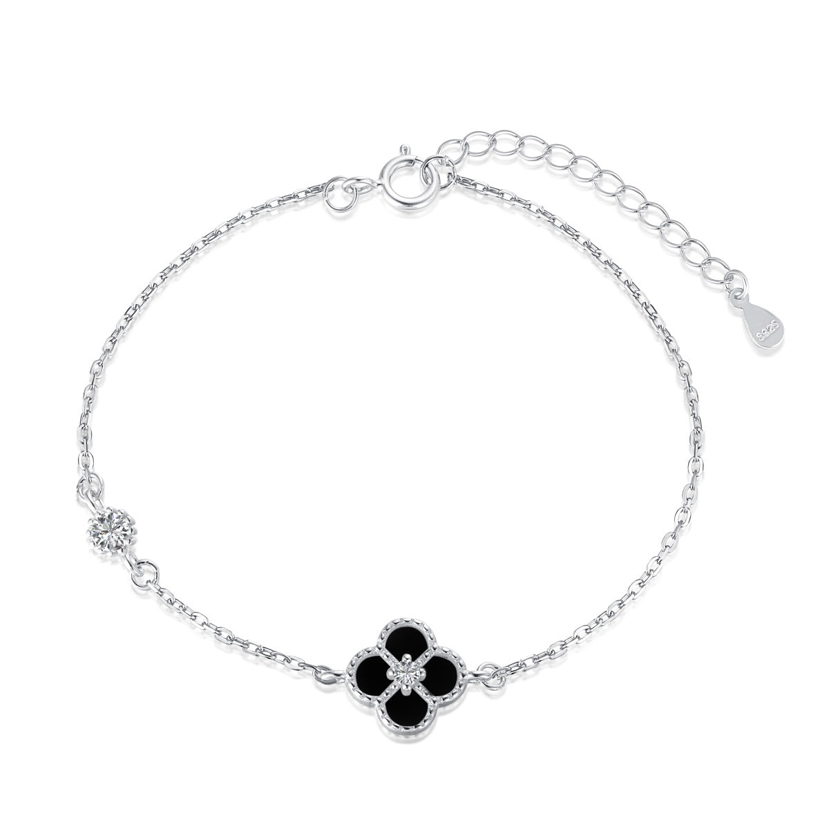 Mini Black Onyx Clover Rhodium-Plated Bracelet