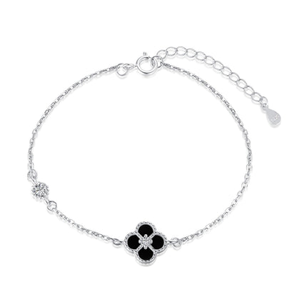 Mini Black Onyx Clover Rhodium-Plated Bracelet