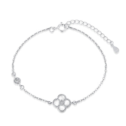 Mini Mother of Pearl Clover Rhodium-Plated Bracelet