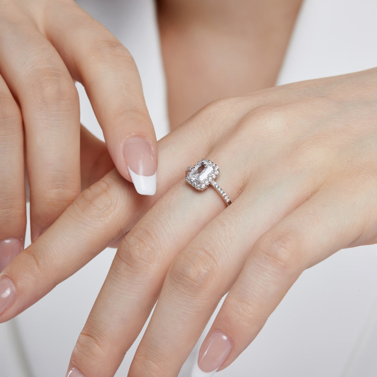 Radiant Halo Adjustable Rhodium-Plated Ring