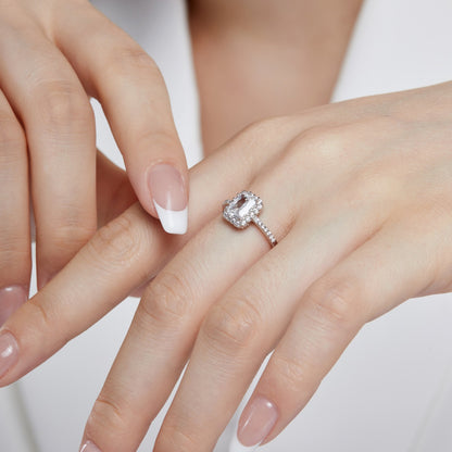 Radiant Halo Adjustable Rhodium-Plated Ring