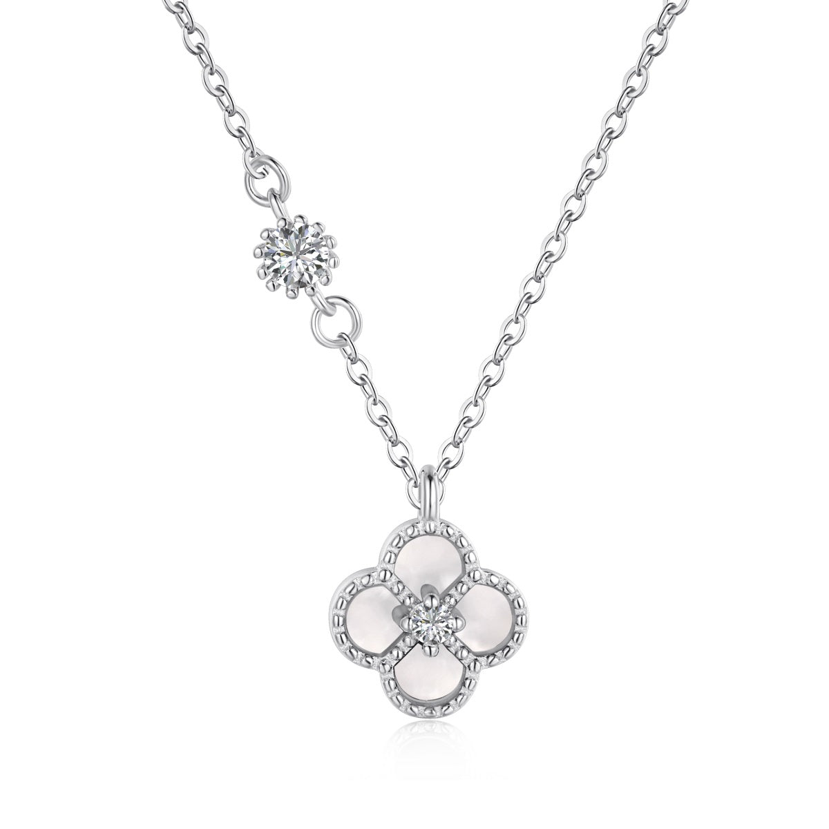 Mini Mother of Pearl Clover Rhodium-Plated Necklace