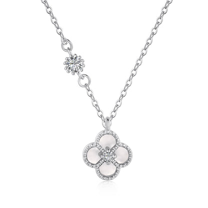 Mini Mother of Pearl Clover Rhodium-Plated Necklace