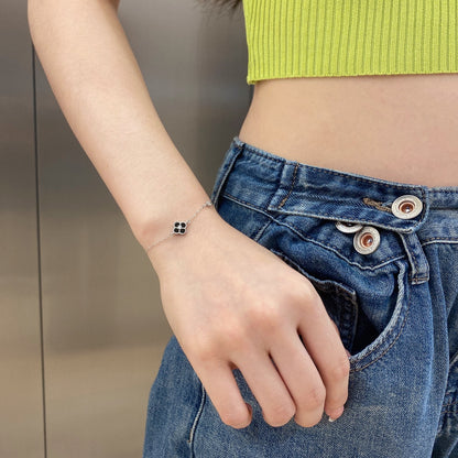 Mini Black Onyx Clover Rhodium-Plated Bracelet