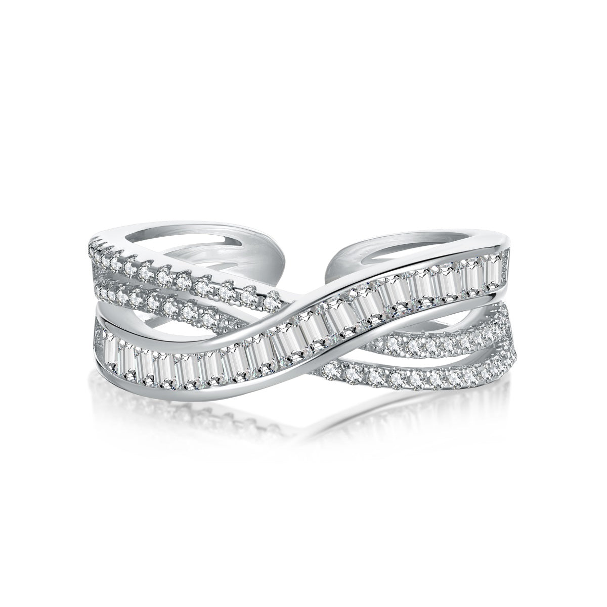 Crystal Overlap Rhodium-Plated Ring