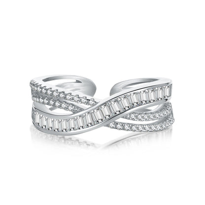 Crystal Overlap Rhodium-Plated Ring