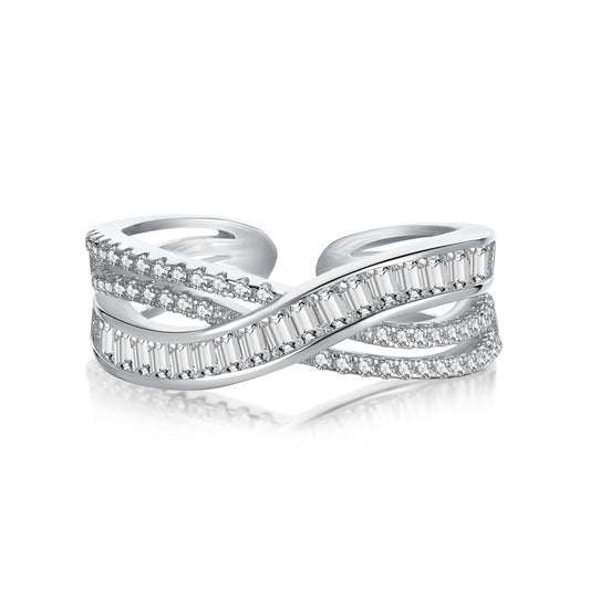 Crystal Overlap Rhodium-Plated Ring