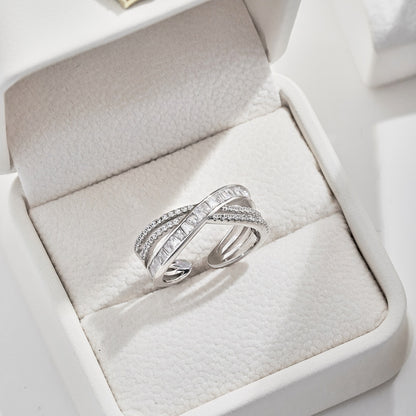 Crystal Overlap Rhodium-Plated Ring