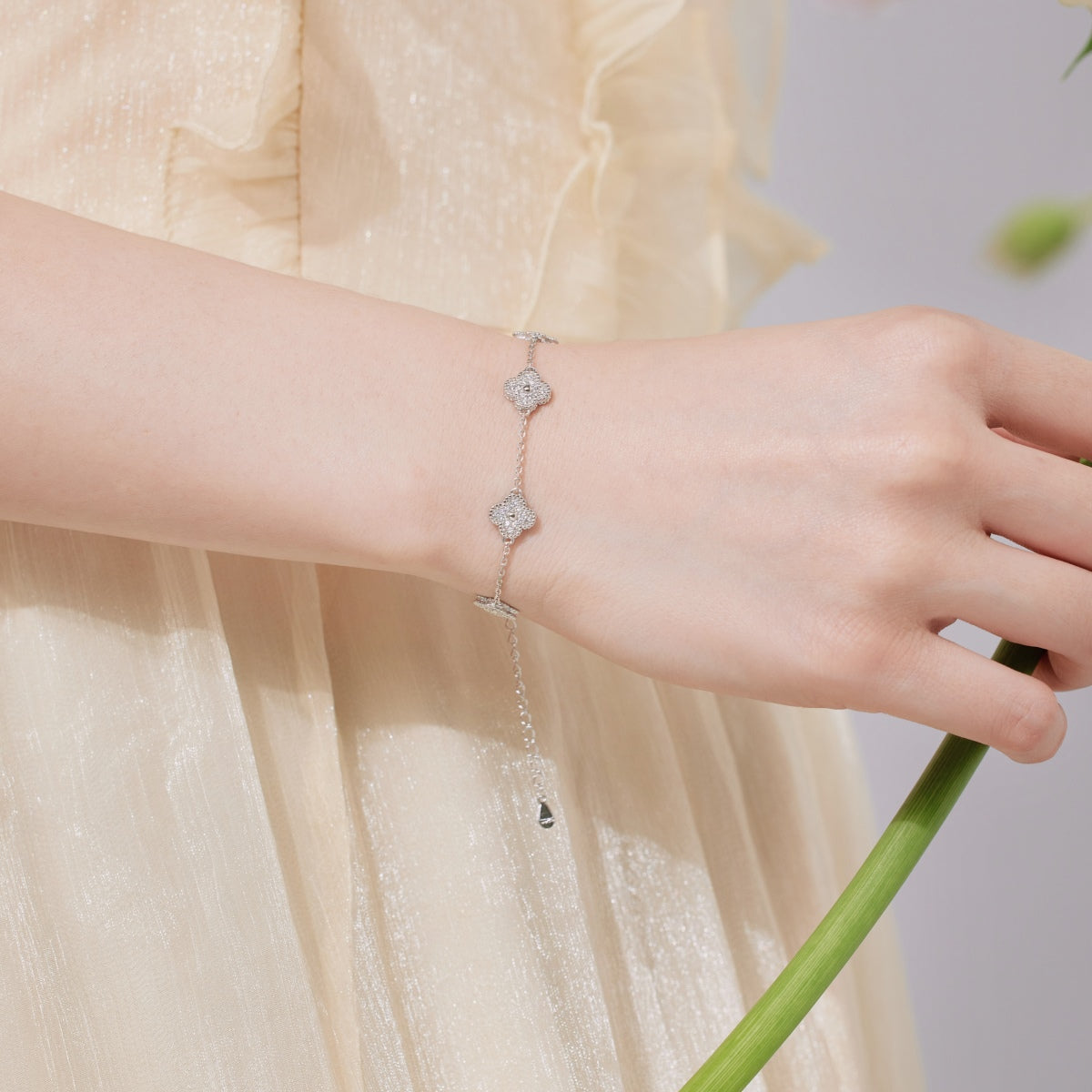 5-Clover Crystal Rhodium-Plated Bracelet