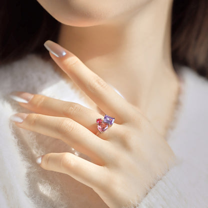 You and Me Three-Stone Rhodium-Plated Ring