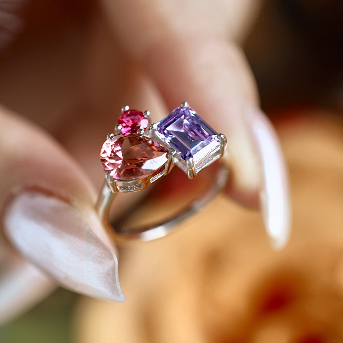 You and Me Three-Stone Rhodium-Plated Ring