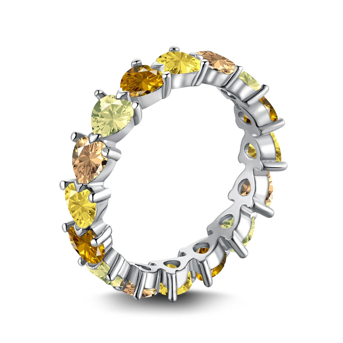 Multicolor Row of Hearts Rhodium-Plated Ring