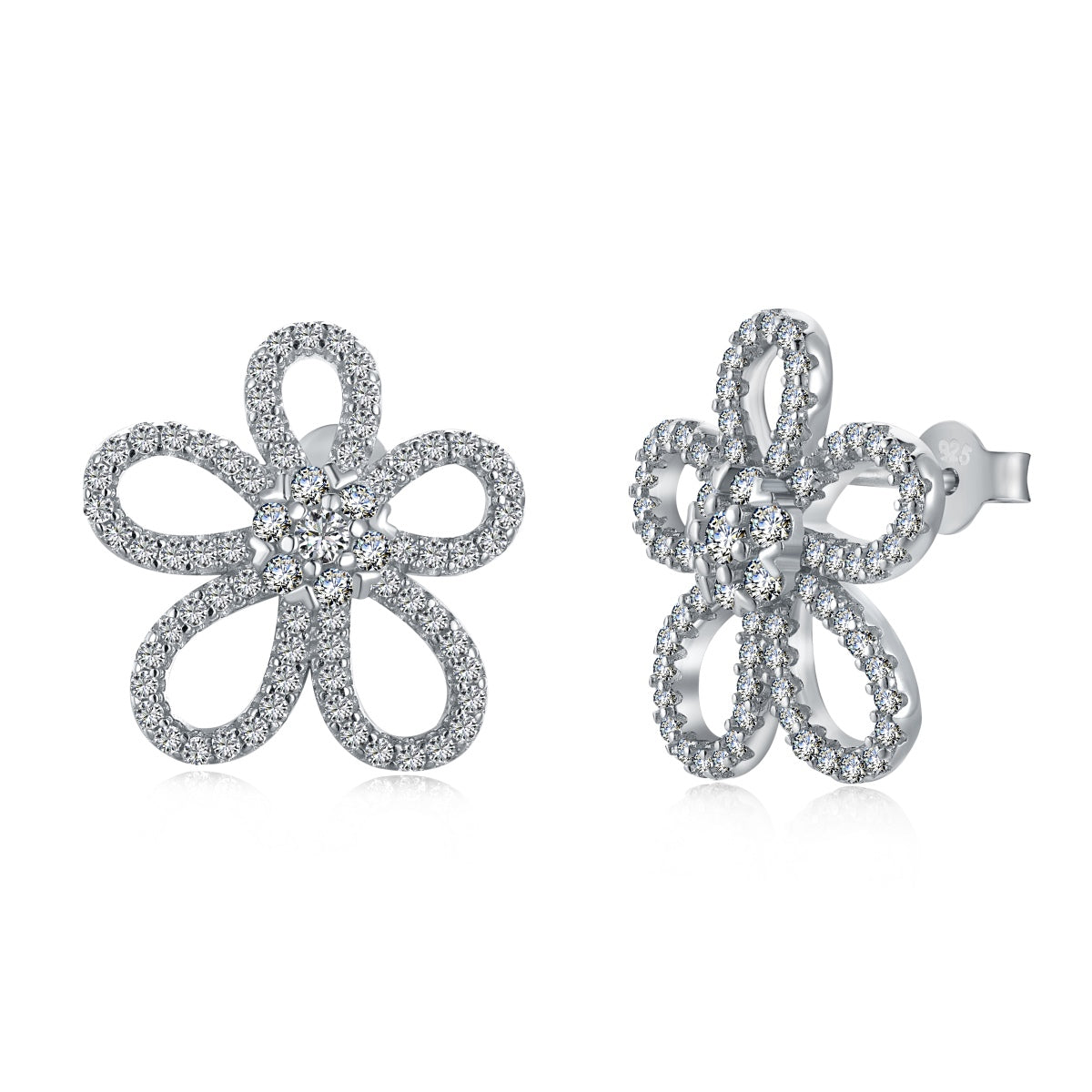 Open Flower Rhodium-Plated Stud Earrings